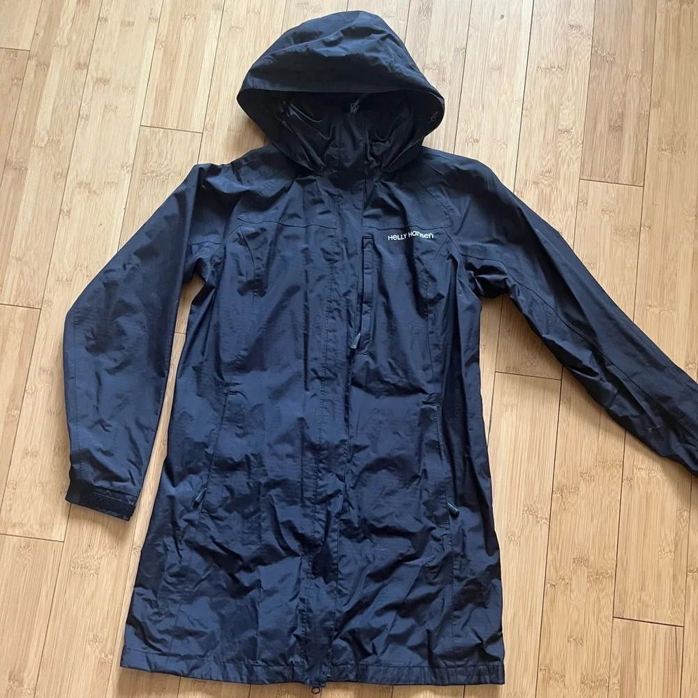 Helly Hansen Rain jacket black long hooded, black polyamide polyester size xs - Picture 1 of 8